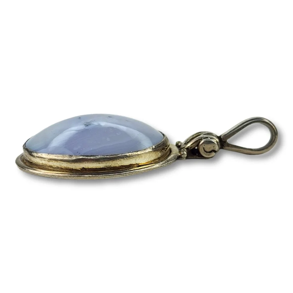 Vintage Pendant Sterling Silver 925 Purple White Colorado Quartz Large Circular